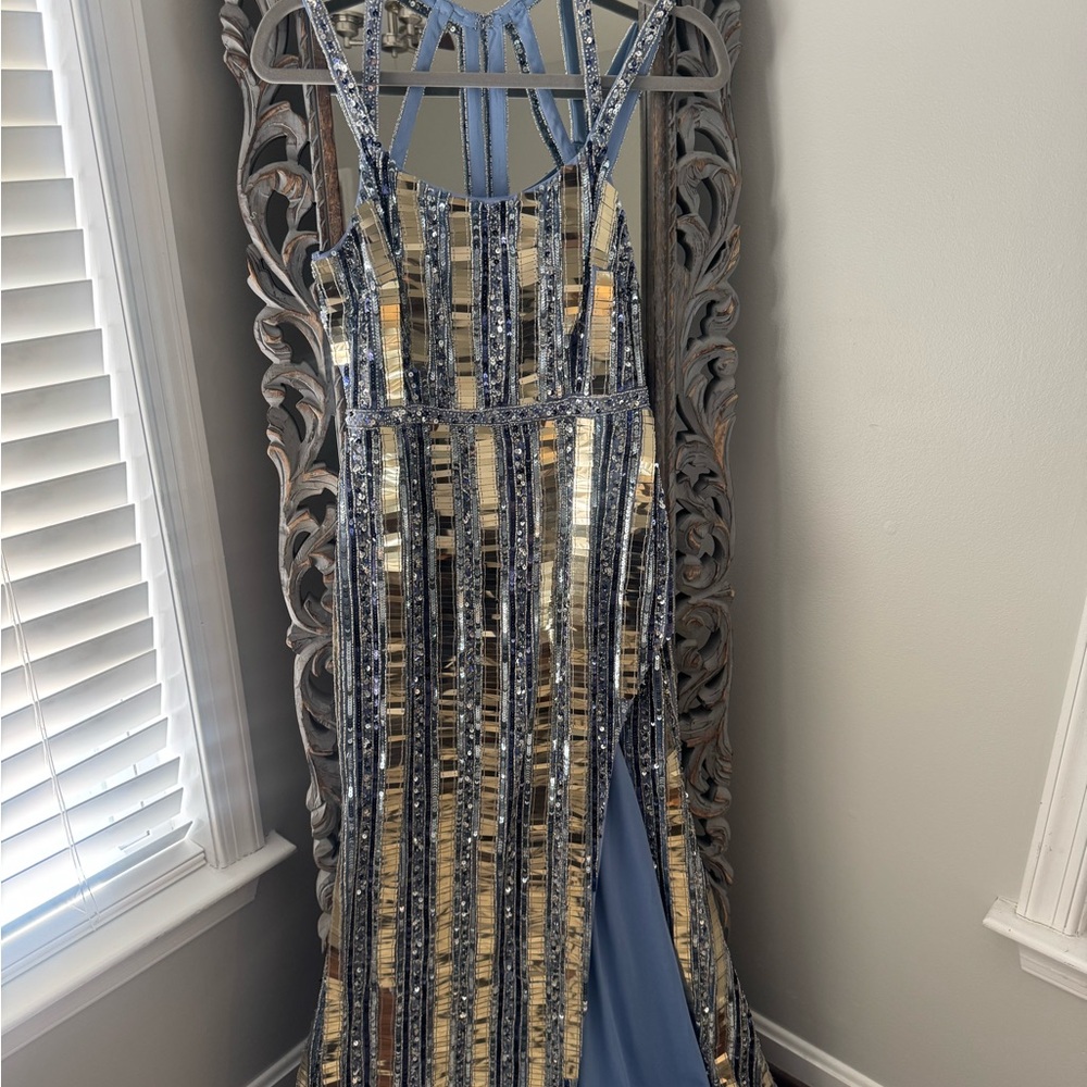 Mac Duggal Blue Dress with Silver Sequins